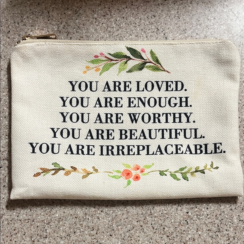 Inspirational Canvas Pouch with Floral Design